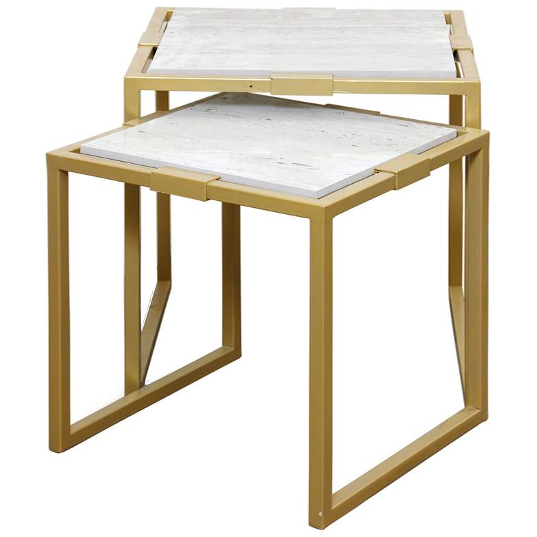 Image 1 Stylecraft Marble Satin Brass Metal Frame Nesting Tables Set of 2