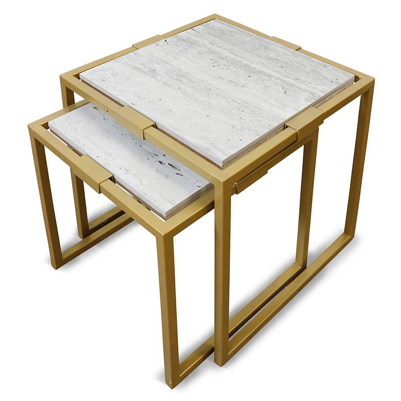 Image 3 Stylecraft Marble Satin Brass Metal Frame Nesting Tables Set of 2 more views