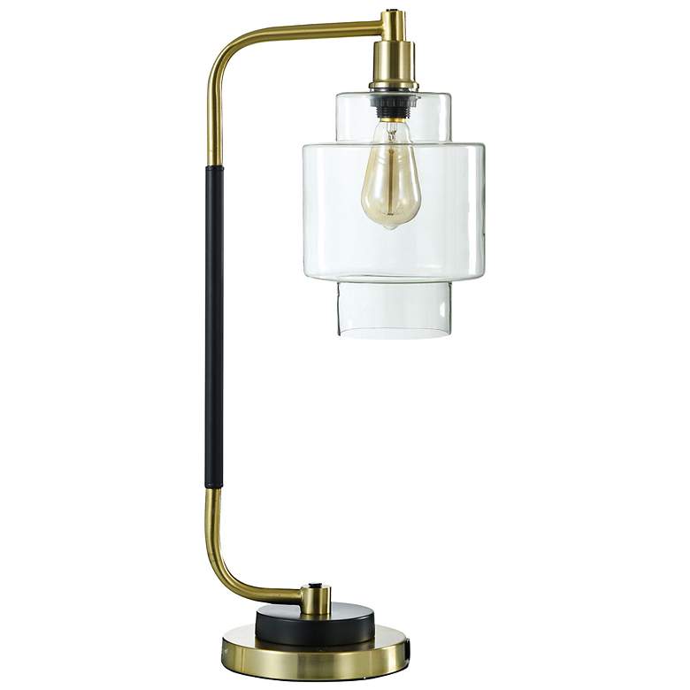 Image 1 Stylecraft Nevada 25" High Clear Glass Gold and Black Steel Desk Lamp
