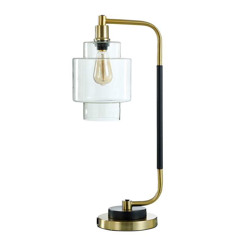 Image 2 Stylecraft Nevada 25" High Clear Glass Gold and Black Steel Desk Lamp more views