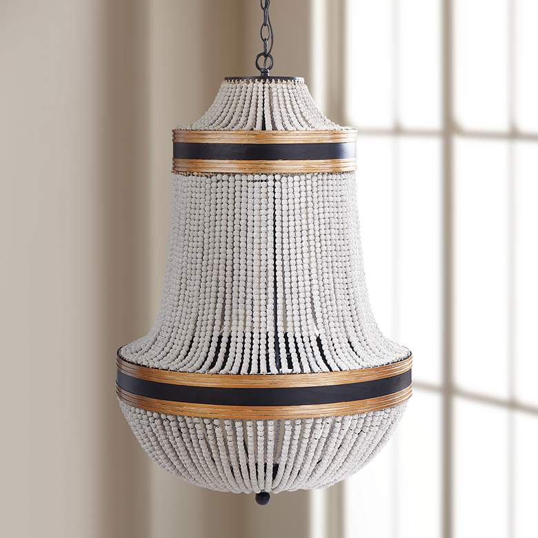 Image 1 Stylecraft Porfino 24" Gold and Black Natural Wood Bead Chandelier