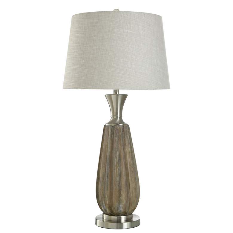 Image 1 Stylecraft Roanoke 35 1/2" Cream Shade Brown Faux Wood Table Lamp
