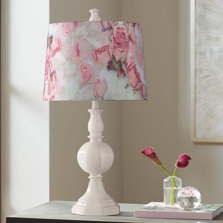 Image 1 Stylecraft Rose Shade Column and Ball 27 inch High Table Lamp