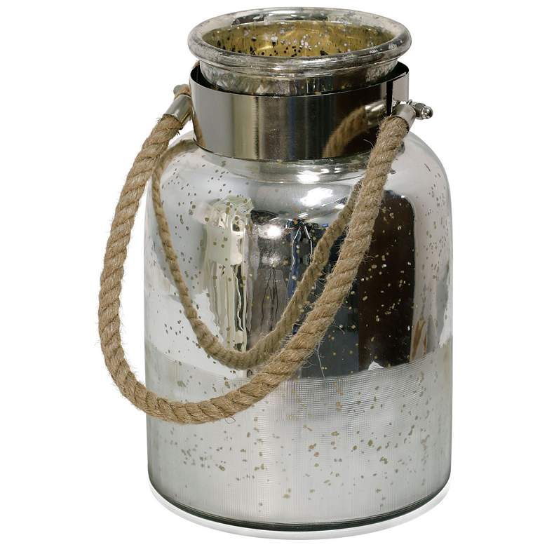 Image 1 StyleCraft Silver Antique Etched Glass Lantern Jar w/ Chrome Metal Band