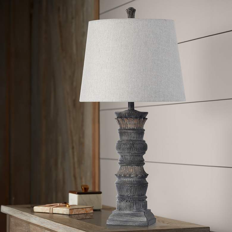 Image 1 Stylecraft Tipton Farmhouse 32" Malta Black Faux Stone Table Lamp