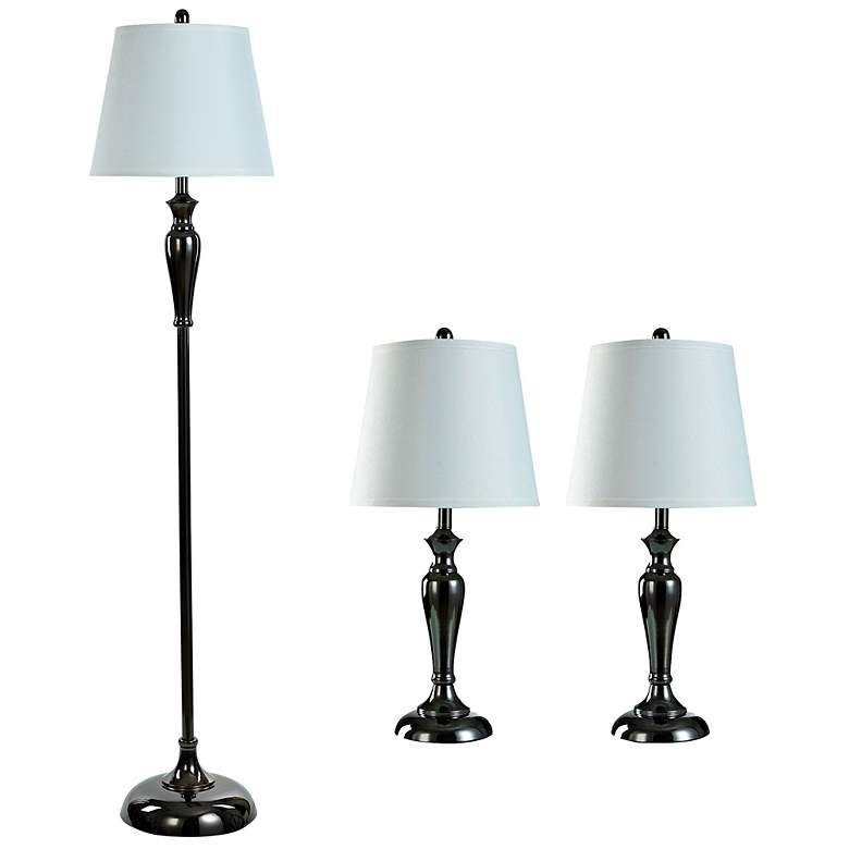 Image 2 Stylecraft White Shades Black Nickel Table Lamps Floor Lamp Set of 3 more views