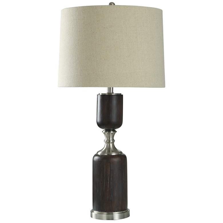 Image 1 Stylecraft Wood Bridge 34" Faux Wood Mid-Century Modern Table Lamp