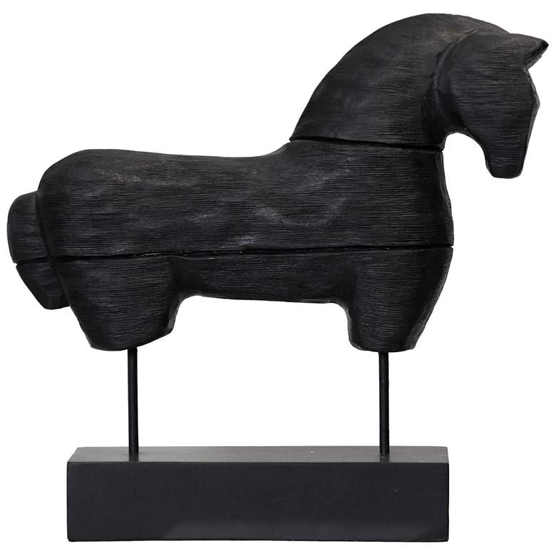 Image 1 StyleCraft Wood Horse Wood Carving On Stand Black
