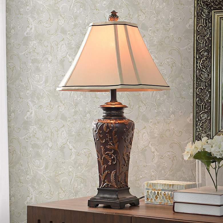 Image 1 Stylecraft Zoey 30" Floral Crimson Traditional Table Lamp
