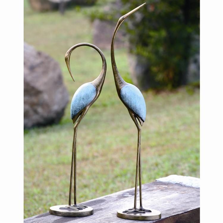 Set of 2 Cast Brass Art Metal Sculpture Cranes Birds Egrets 2024 Herons Decor