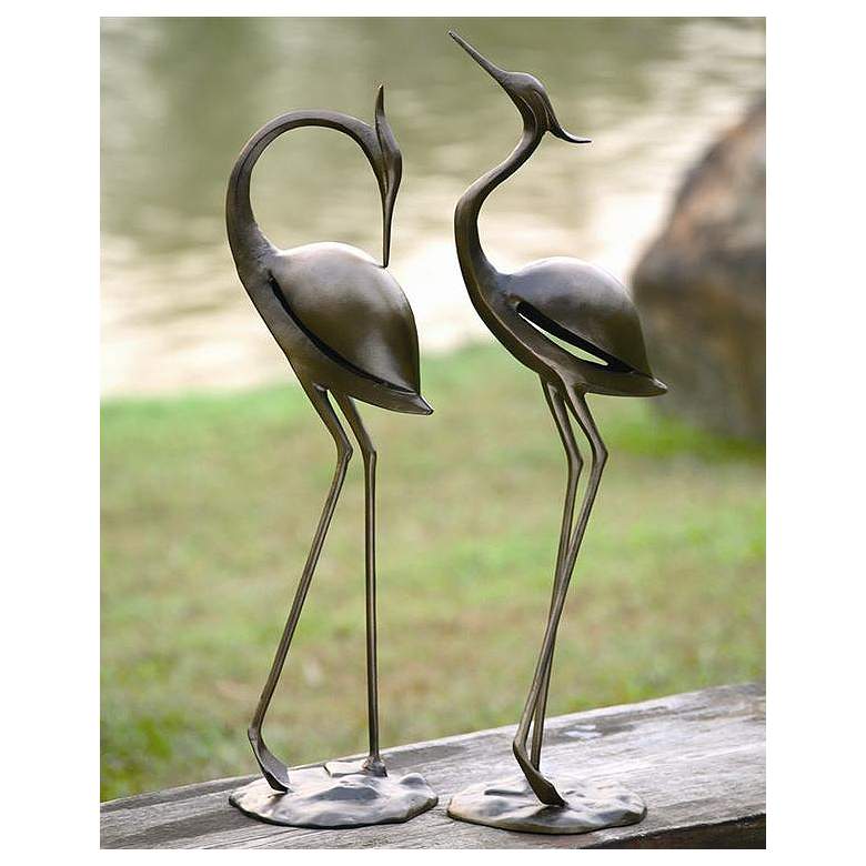 Image 1 Stylized Garden Heron 32" Aluminum Outdoor Statues Set of 2
