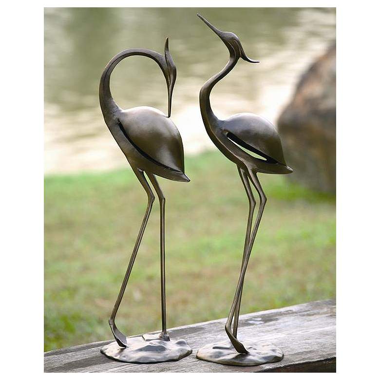 Image 1 Stylized Garden Heron Aluminum Outdoor Statues Set of 2