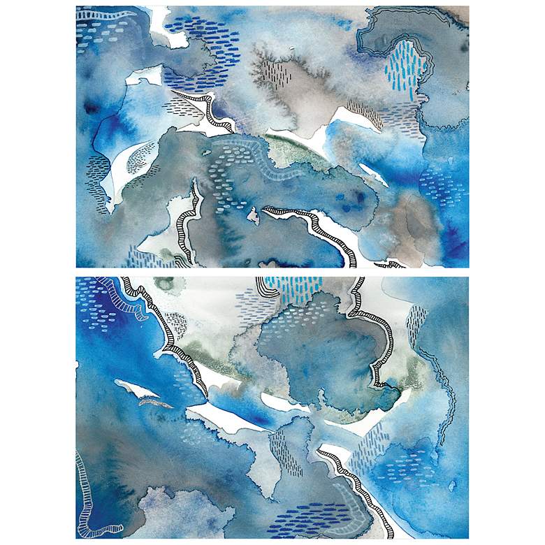 Image 3 Subtle Blues 64" High 2-Piece Glass Graphic Wall Art Set