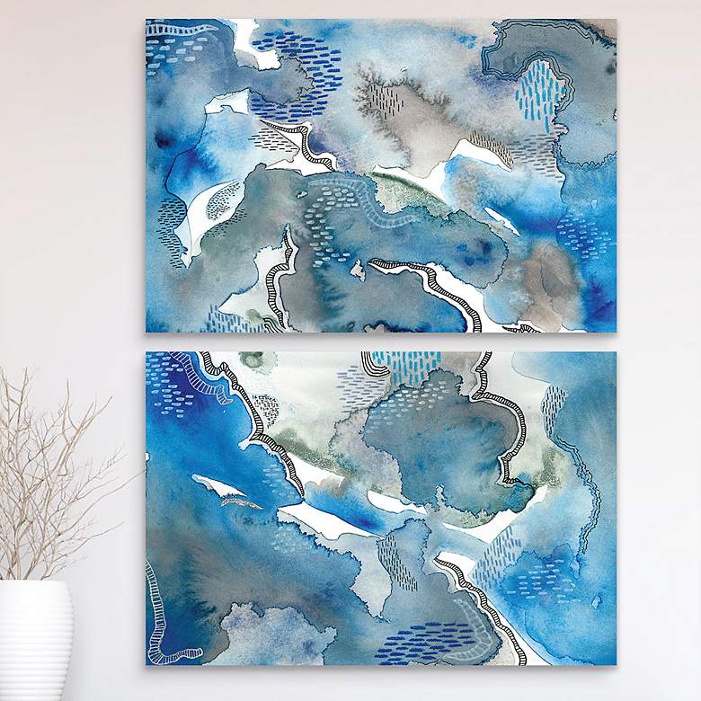 Image 2 Subtle Blues 64" High 2-Piece Glass Graphic Wall Art Set