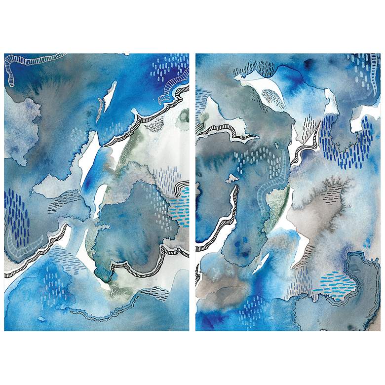 Image 6 Subtle Blues 64 inch High 2-Piece Glass Graphic Wall Art Set more views