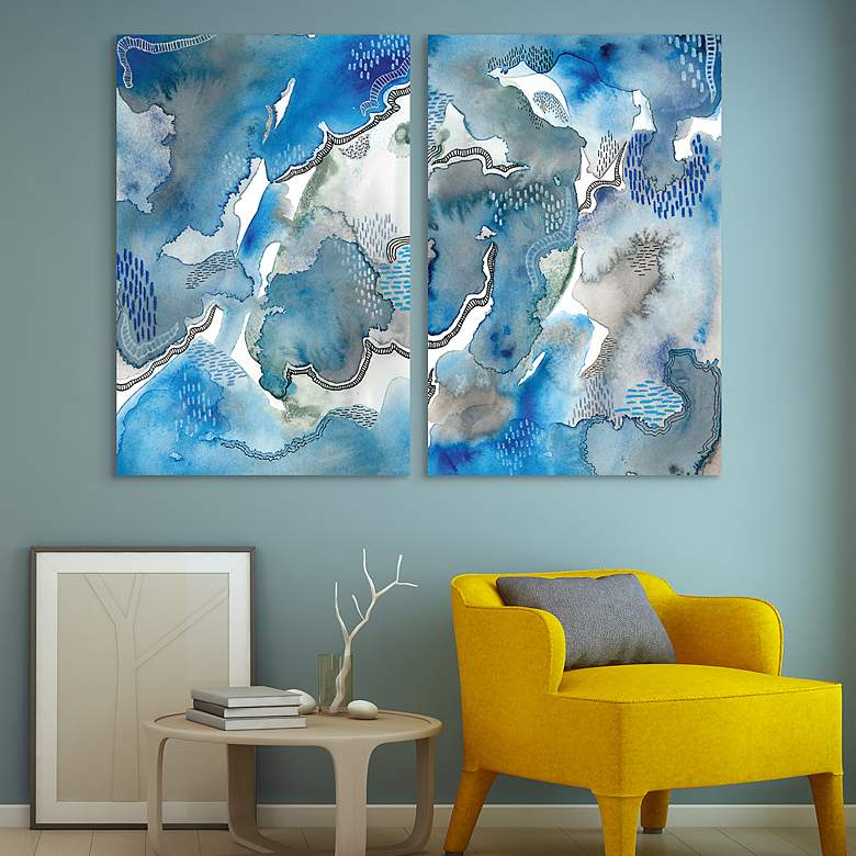 Image 7 Subtle Blues 64 inch High 2-Piece Glass Graphic Wall Art Set more views