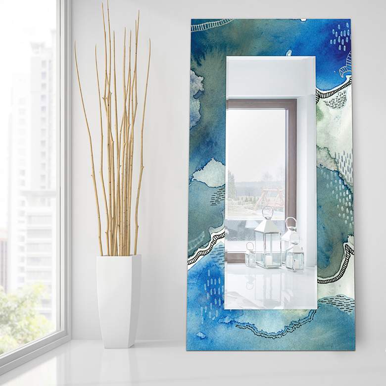 Image 2 Subtle Blues Art Glass 36" x 72" Rectangular Wall Mirror