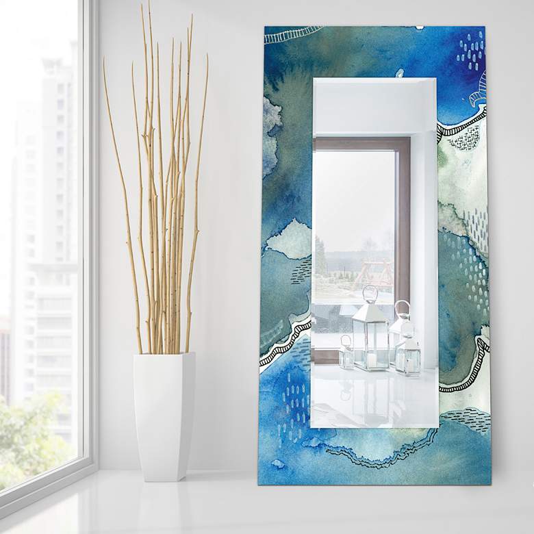 Image 2 Subtle Blues Art Glass 36 inch x 72 inch Rectangular Wall Mirror