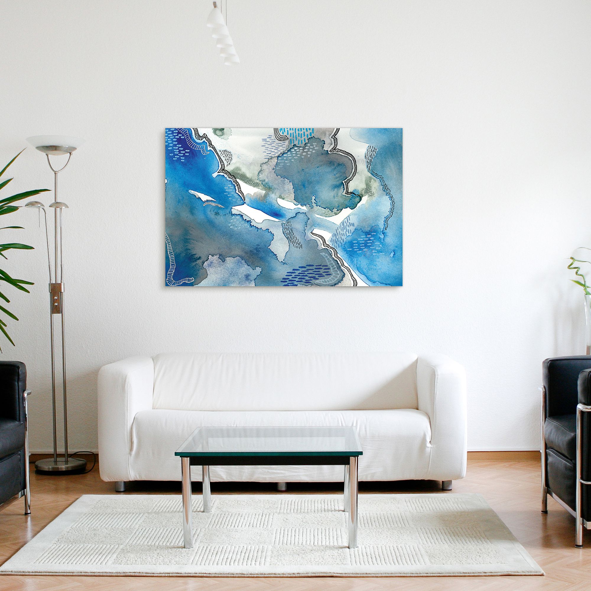 Subtle Blues I 48" High Tempered Glass Graphic Wall Art in scene
