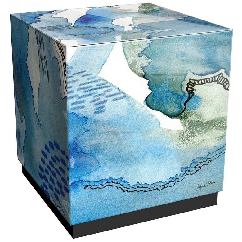 Image 1 Subtle Blues I" Reverse Printed Beveled Art Glass Lamp Table
