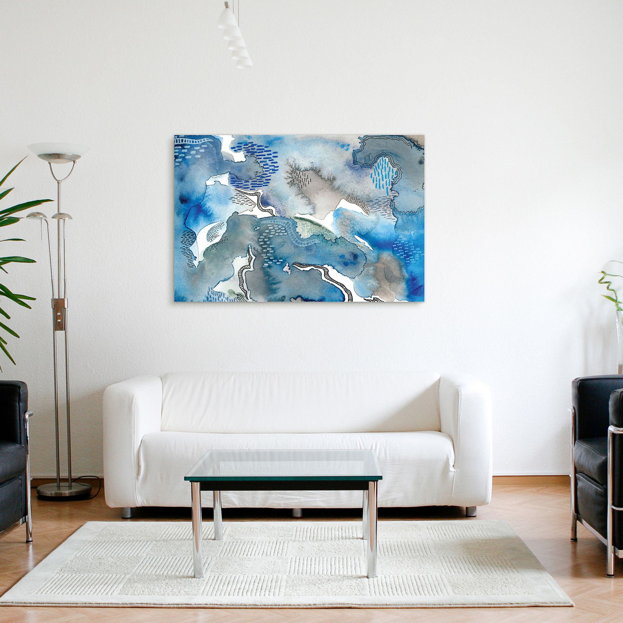 Subtle Blues II 48" High Tempered Glass Graphic Wall Art in scene
