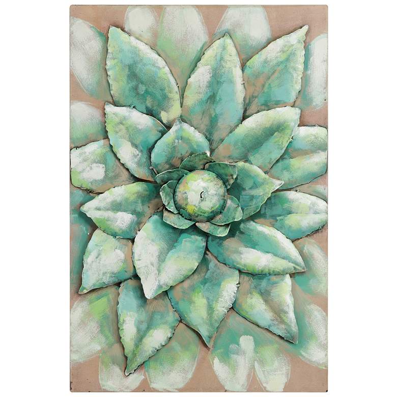 Image 1 Succulent 2" Mixed Media Iron Hand Painted Dimensional Wall Art