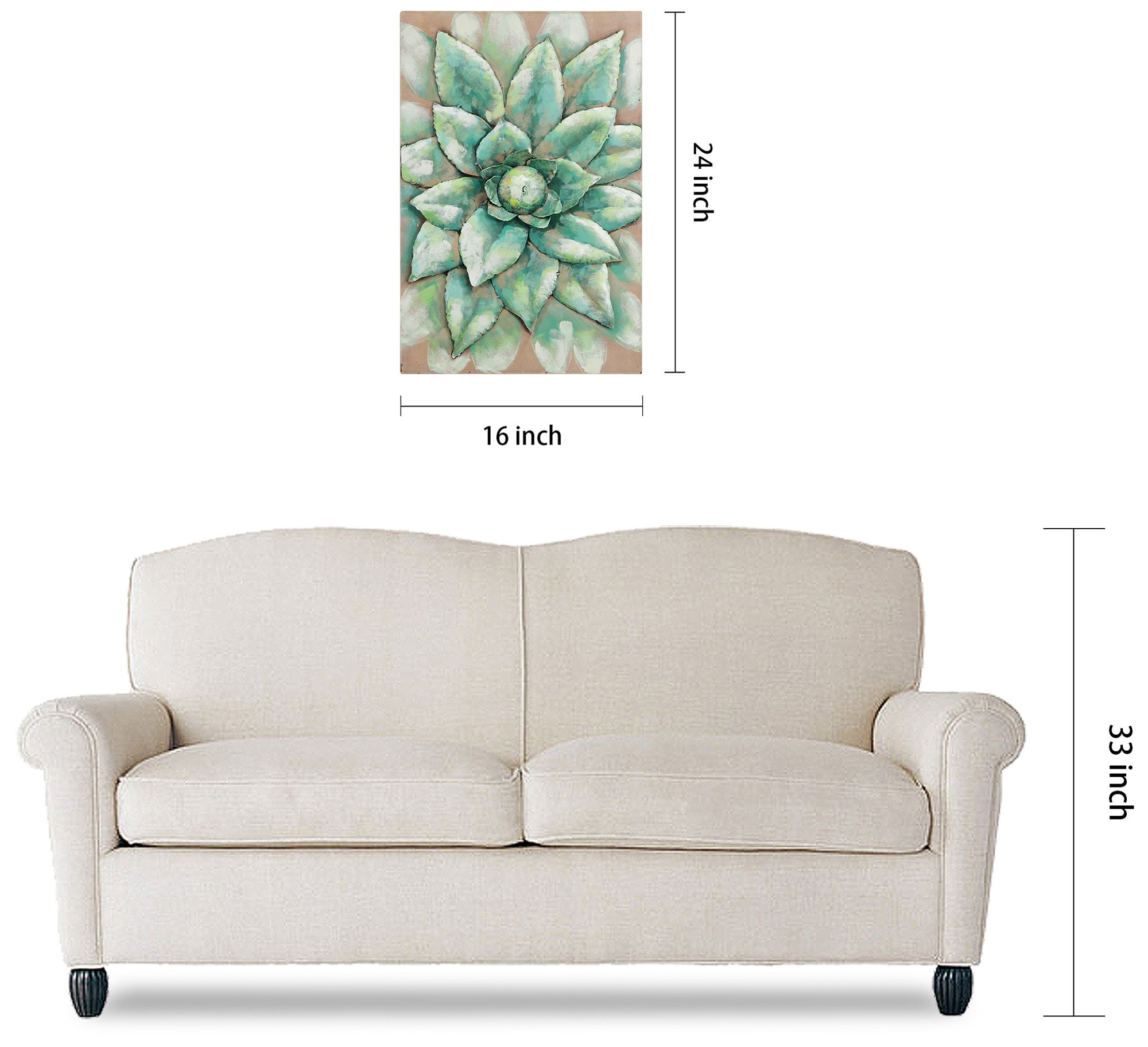 Succulent 2" Mixed Media Iron Hand Painted Dimensional Wall Art