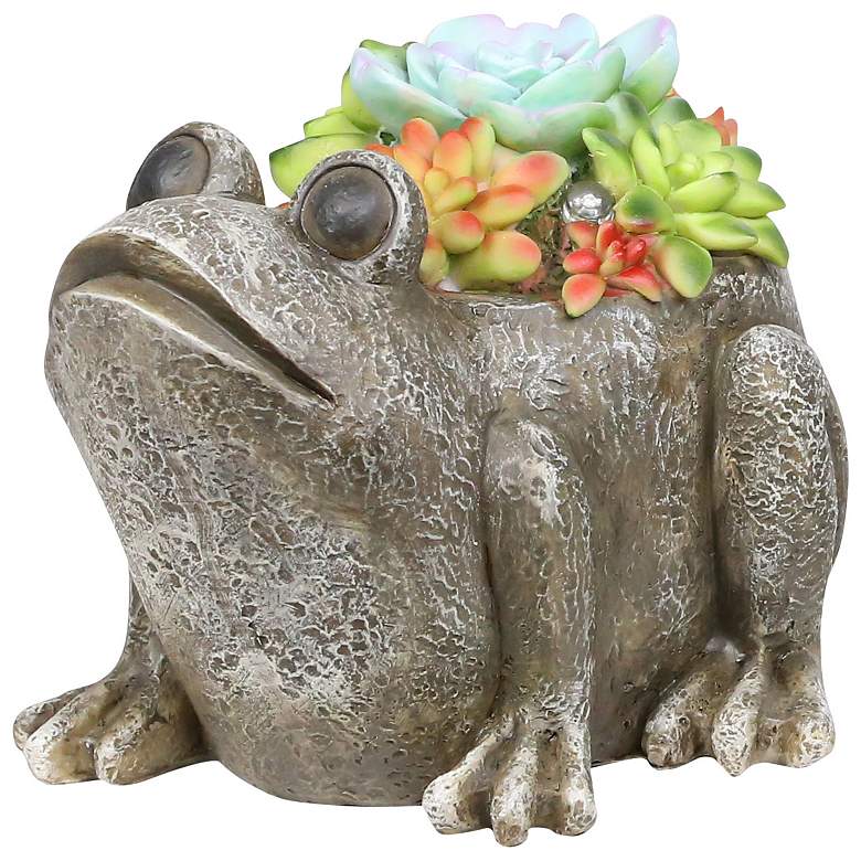 Image 1 Succulents Frog 6 inch Wide Solar LED Outdoor Garden Statue