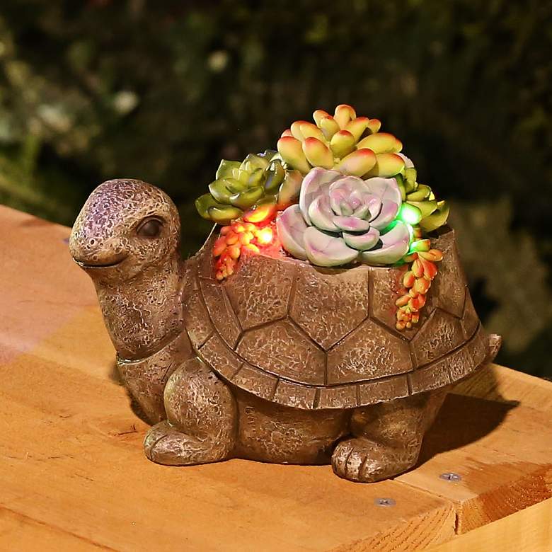 Image 1 Succulents Turtle 7 inch Wide Solar LED Outdoor Garden Statue