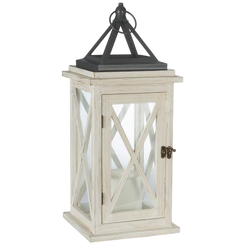 Image 1 Suggs White Wood LED Outdoor Lantern with Flameless Candle