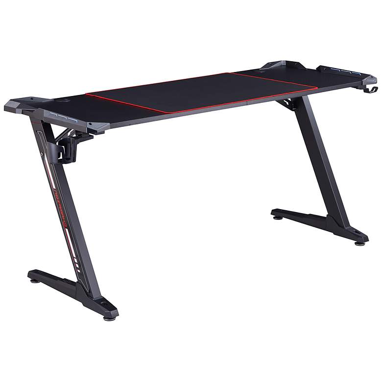 Image 1 Sukim 67 1/2"W Black Metal Gaming Desk with Built-in Outlets