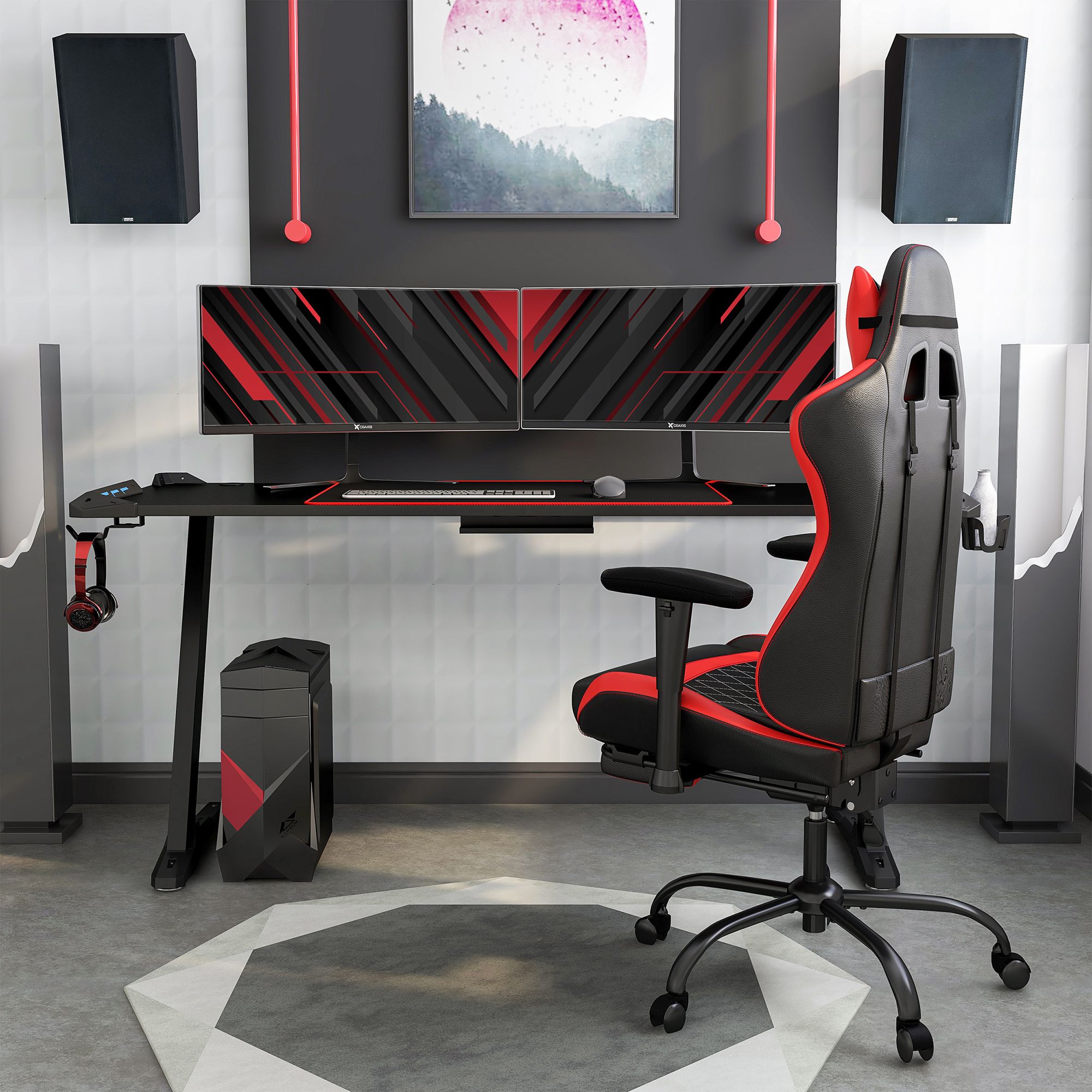 Sukim 67 1/2"W Black Metal Gaming Desk with Built-in Outlets