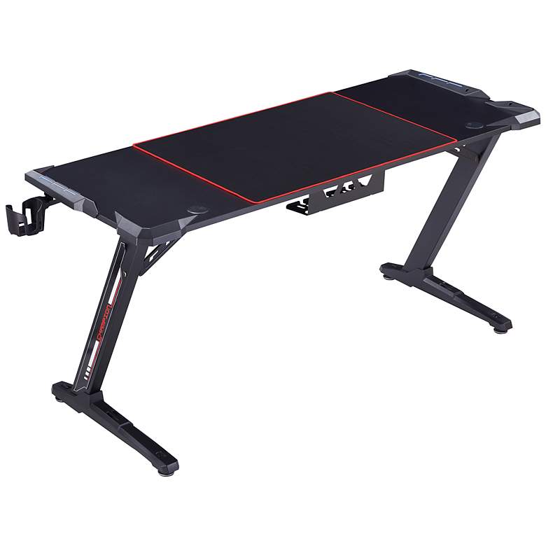 Image 6 Sukim 67 1/2 inchW Black Metal Gaming Desk with Built-in Outlets more views
