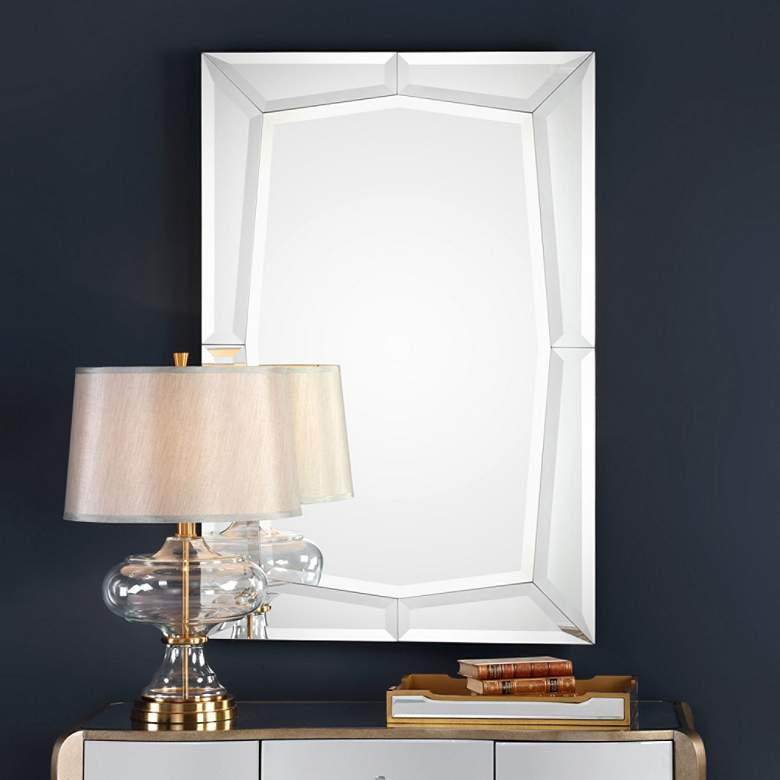 Image 1 Sulatina Mirrored Geometric Edge 32 inch x 48 inch Wall Mirror