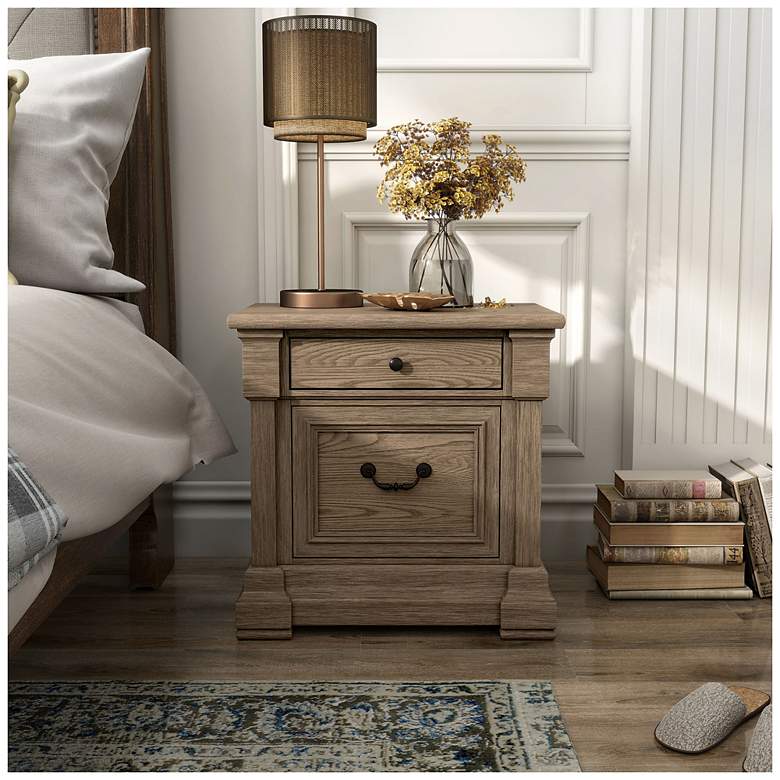 Image 2 Sulca Traditional Weathered Gray 2-Drawer Nightstand more views