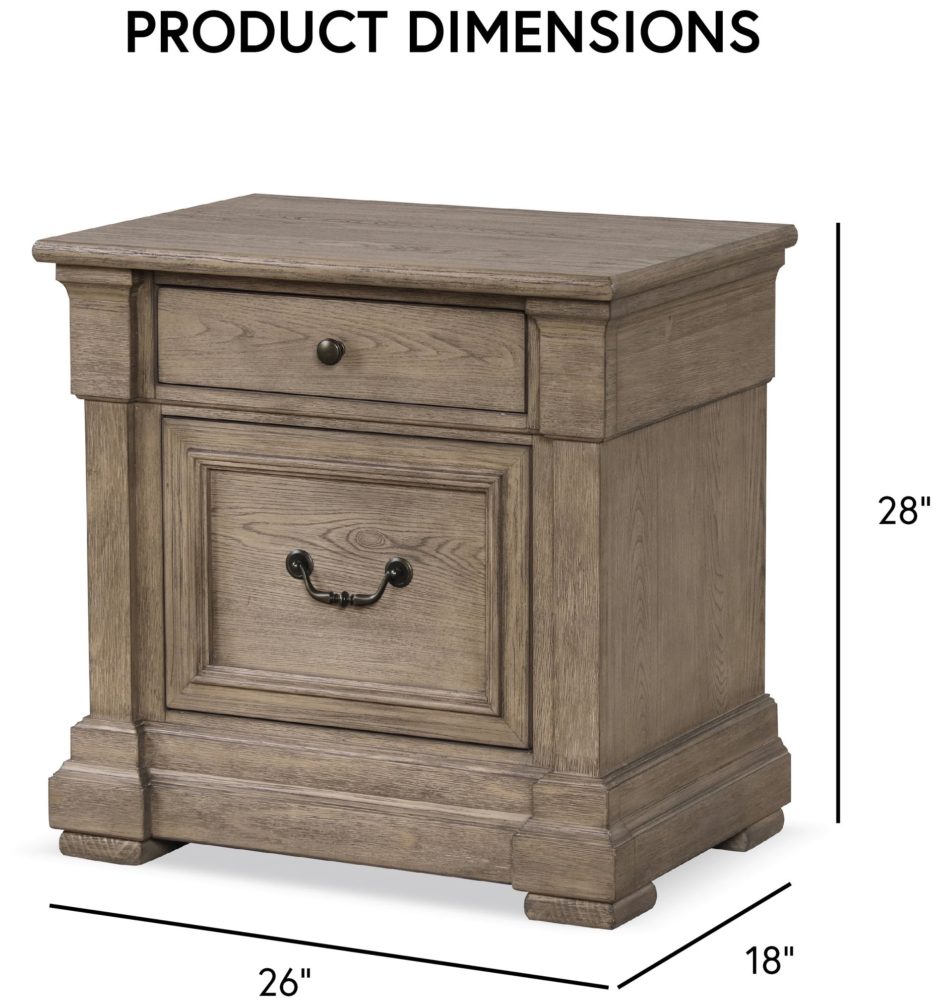 Sulca Traditional Weathered Gray 2-Drawer Nightstand