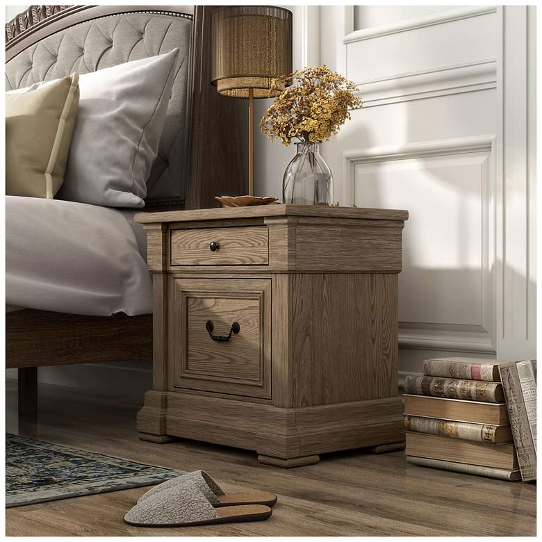 Image 3 Sulca Traditional Weathered Gray 2-Drawer Nightstand more views