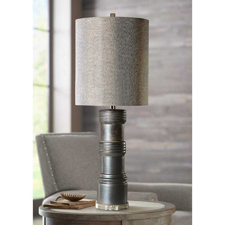 Image 1 Sullivan Charcoal Ceramic Table Lamp with Gray Fabric Shade