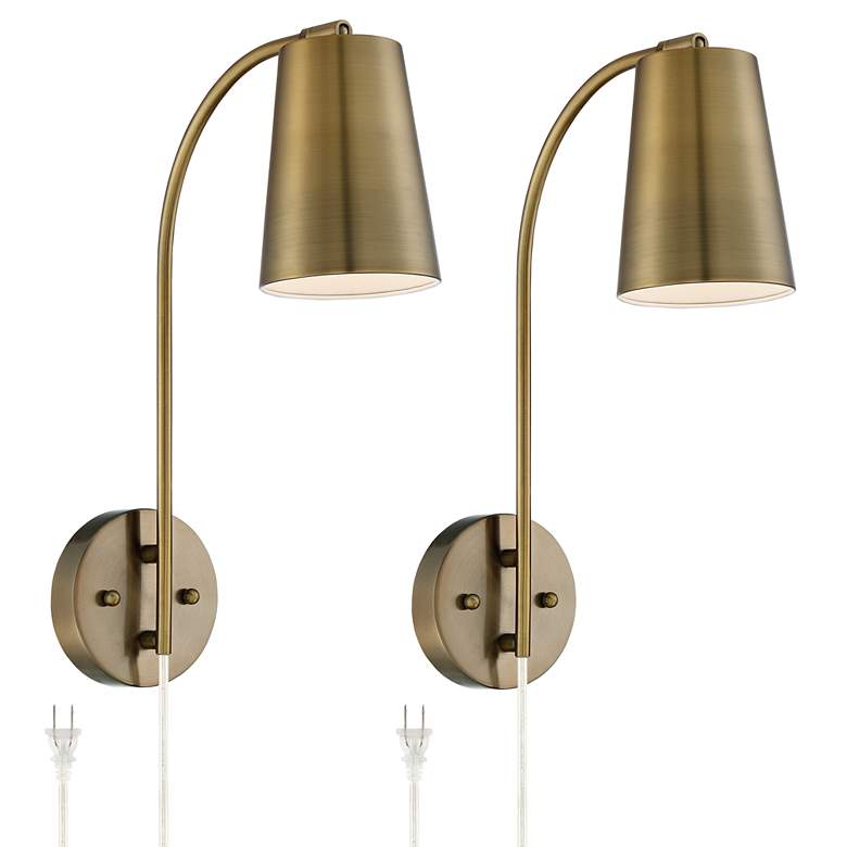 Image 2 Sully Warm Brass Plug-In Wall Lamps Set of 2