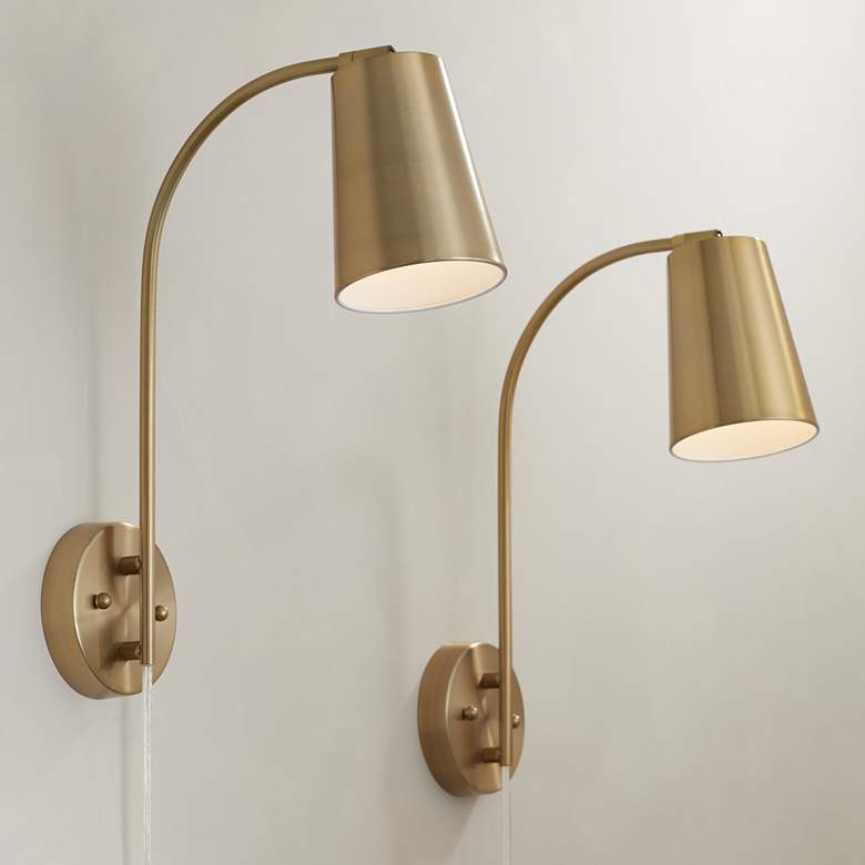 Image 1 Sully Warm Brass Plug-In Wall Lamps Set of 2
