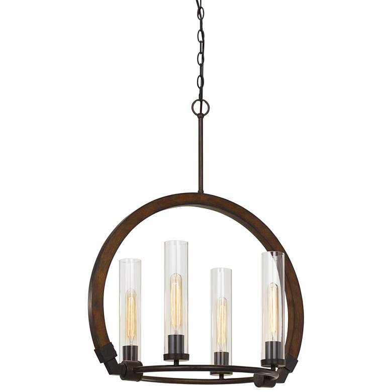 Image 2 Sulmona 24 inch Wide Iron and Wood 4-Light Chandelier