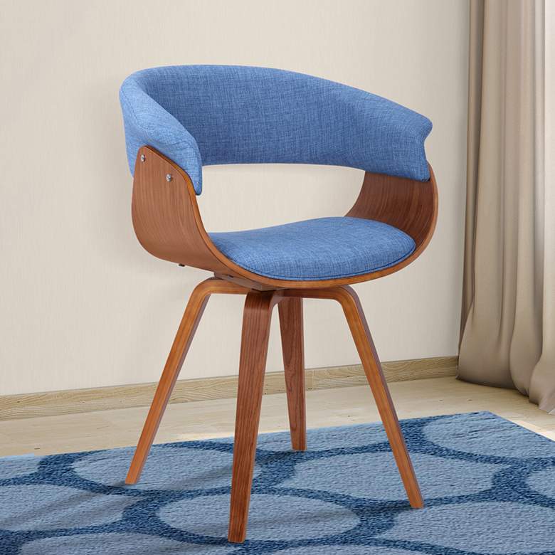 Image 1 Summer Blue Fabric and Walnut Wood Dining Chair