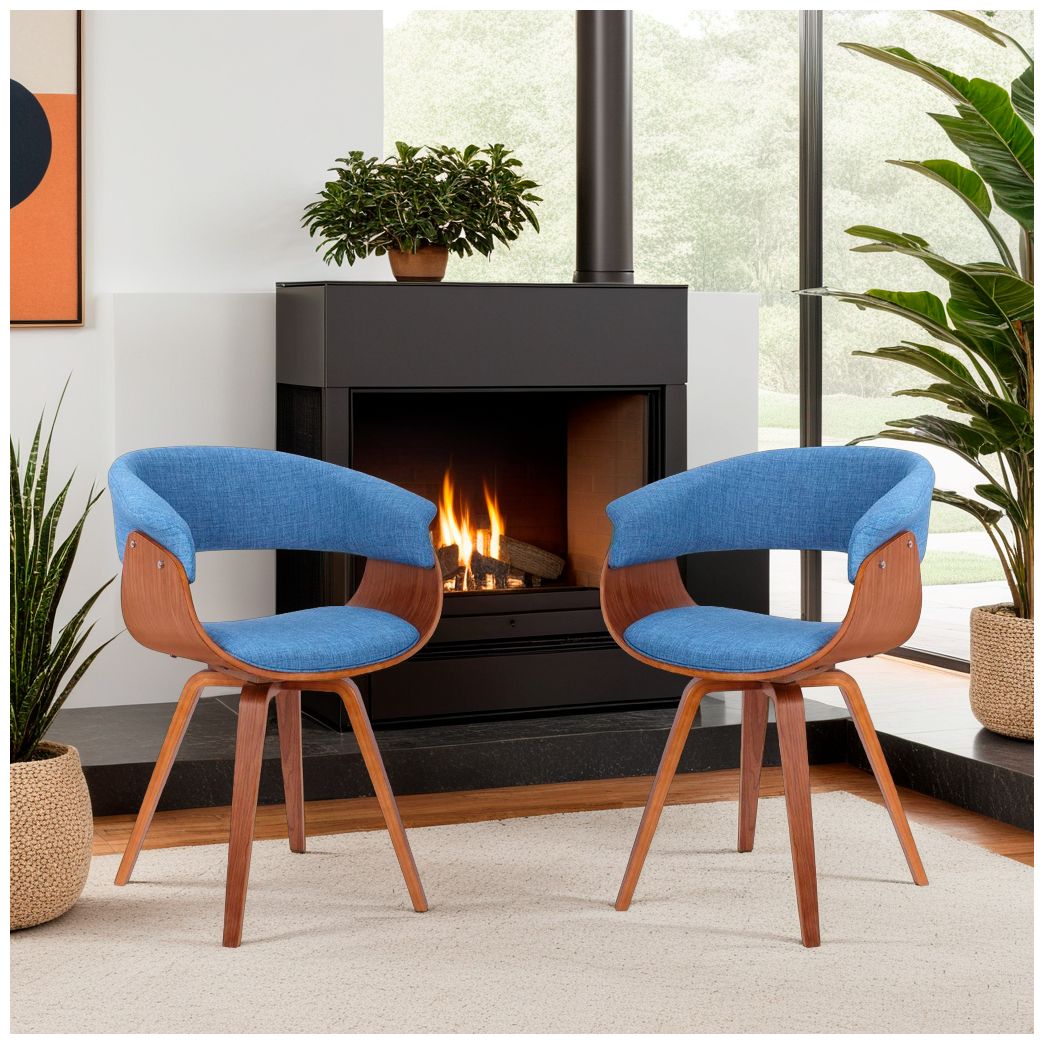 Summer Blue Fabric and Walnut Wood Dining Chair