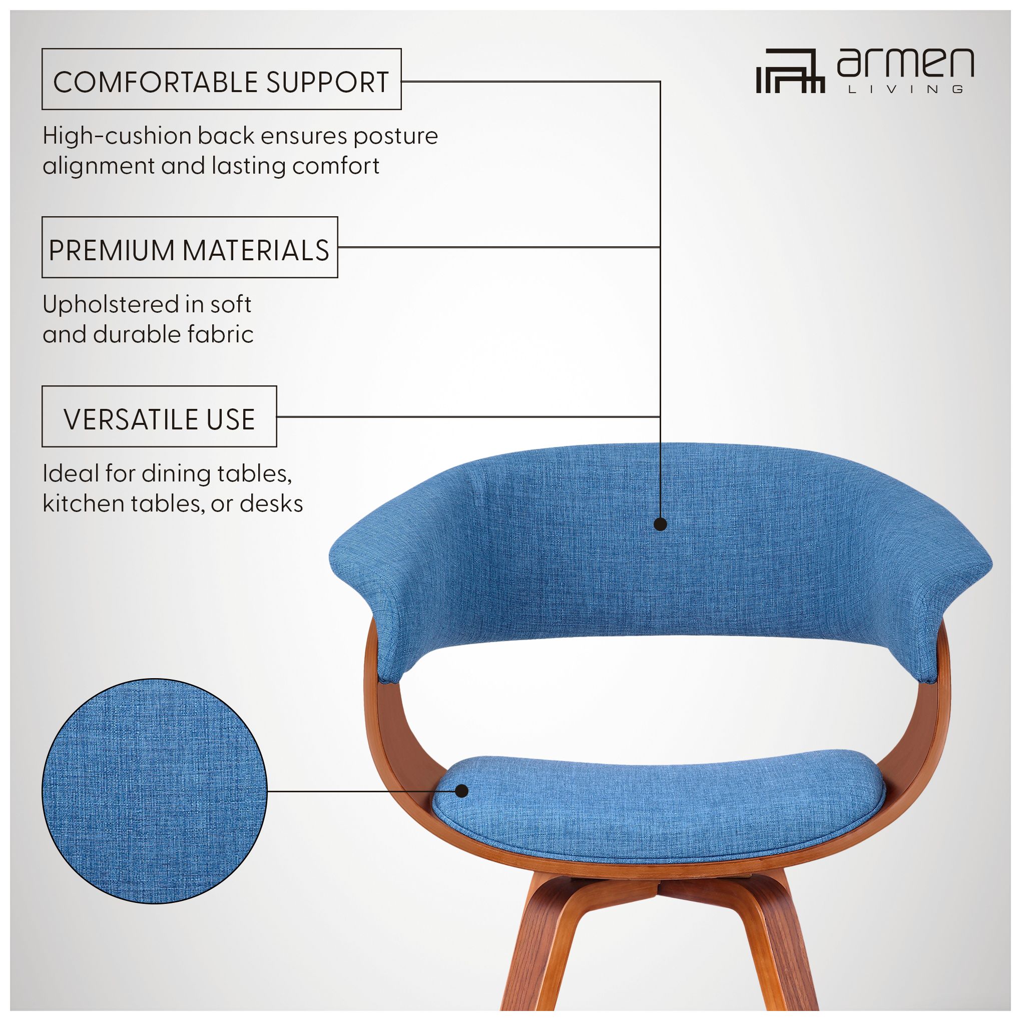 Summer Blue Fabric and Walnut Wood Dining Chair