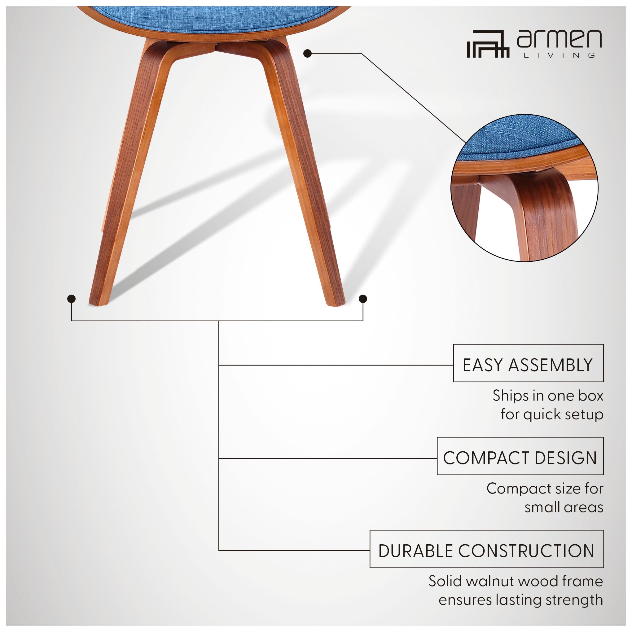 Summer Blue Fabric and Walnut Wood Dining Chair