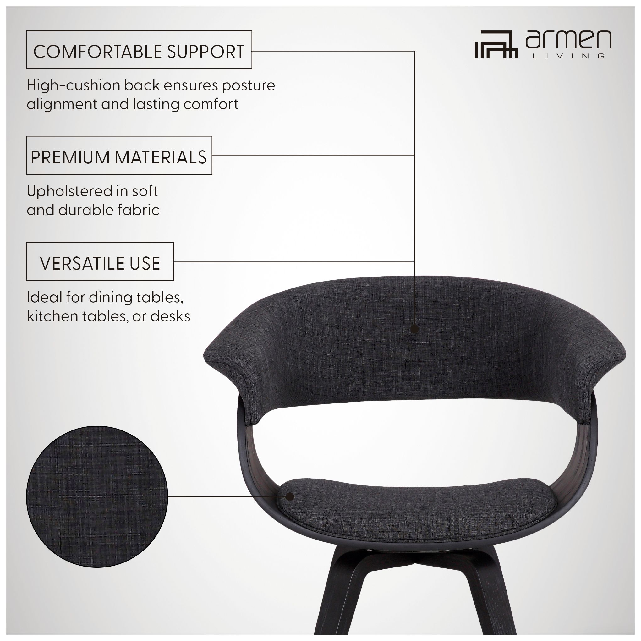 Image 7 Summer Dining Chair in Charcoal Fabric and Black Finish more views