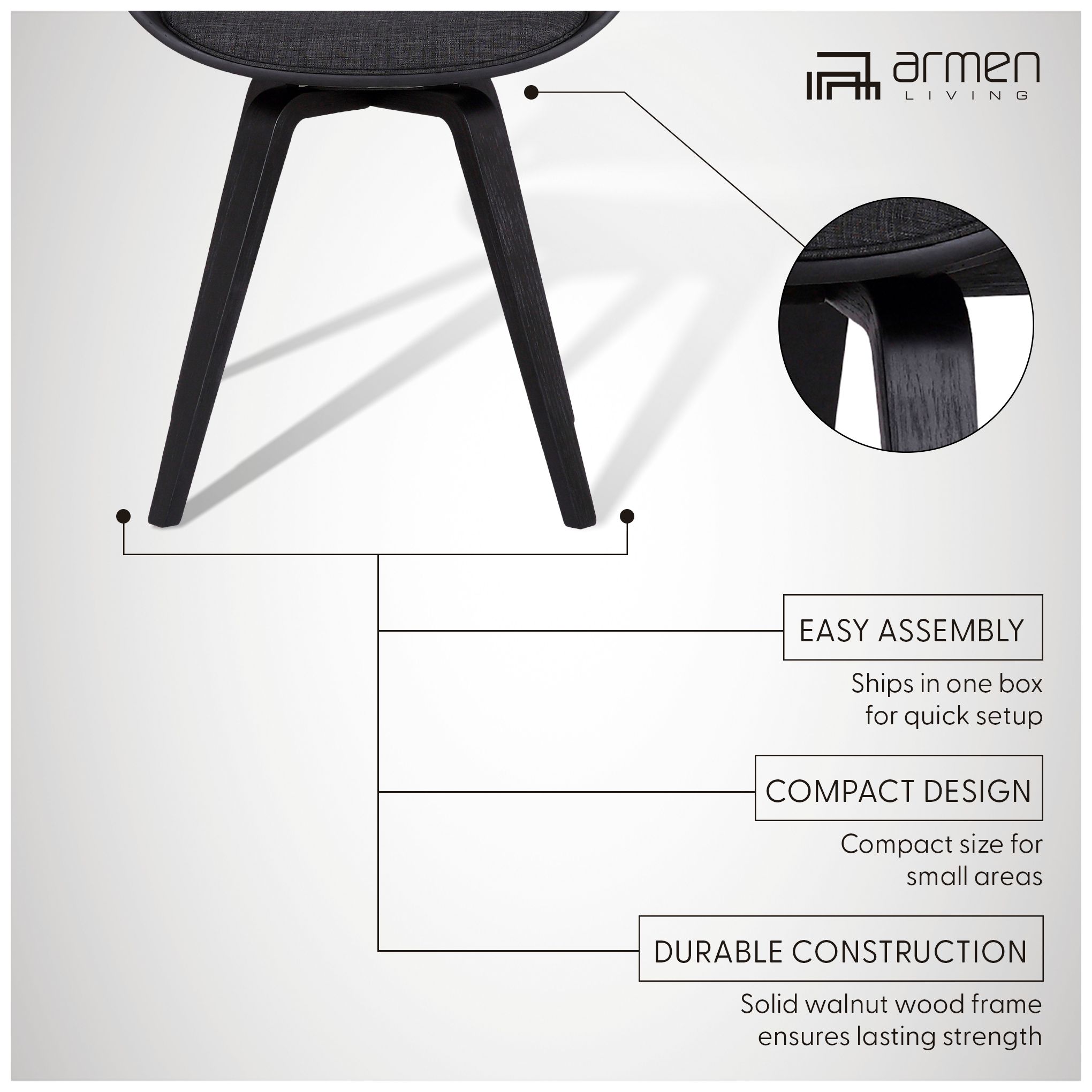 Summer Dining Chair in Charcoal Fabric and Black Finish