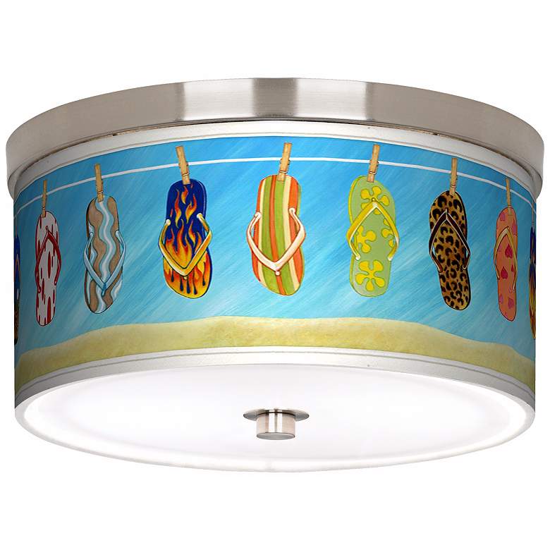 Image 1 Summer Flip-Flops Nickel 10 1/4 inch Wide Ceiling Light