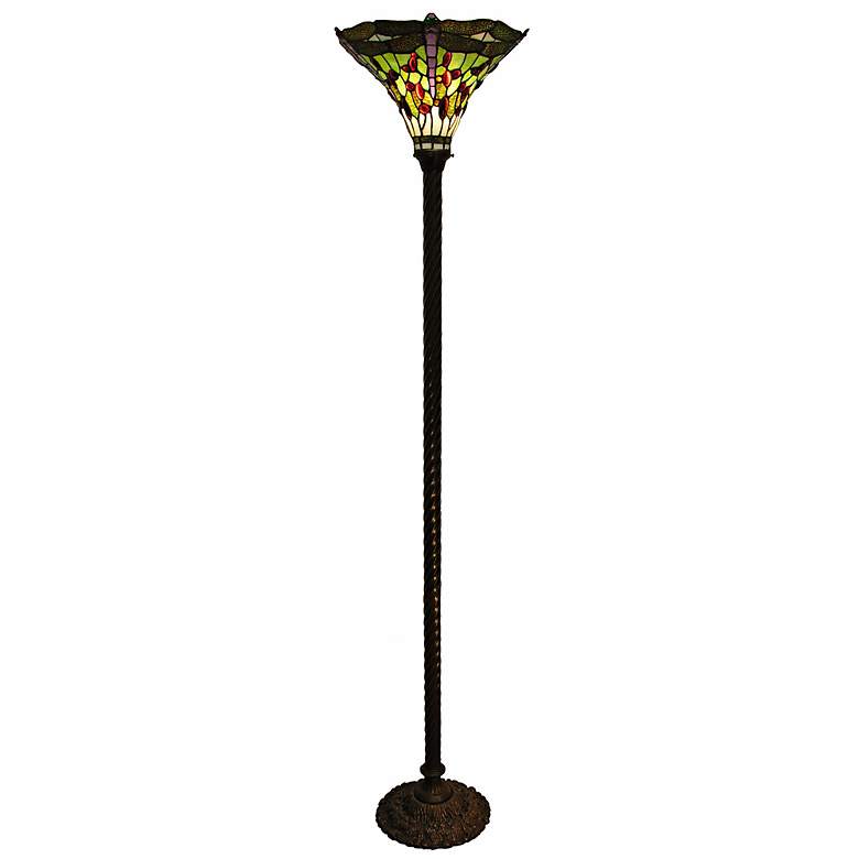 Image 1 Summer Garden Dragonfly Tiffany Style Torchiere Floor Lamp