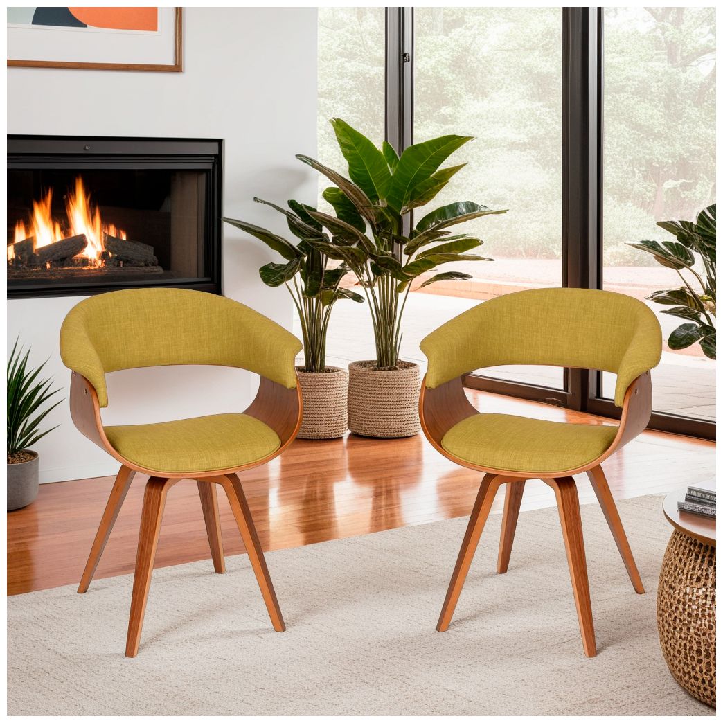 Image 7 Summer Green Fabric and Walnut Wood Dining Chair more views